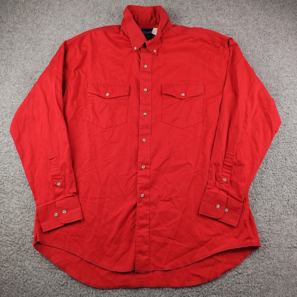 VTG Wrangler Button Down Shirt Mens XL 17.5x35 Western Red X-Long Tails Cotton